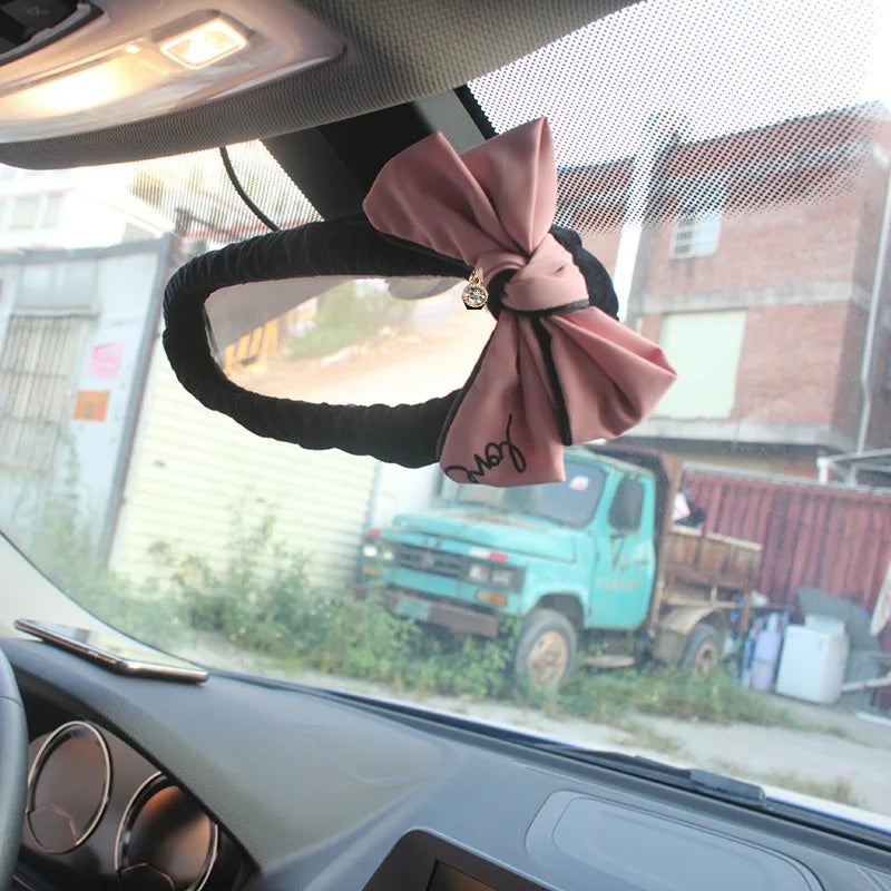 Plush Bow Rearview Mirror & Matching Accessories