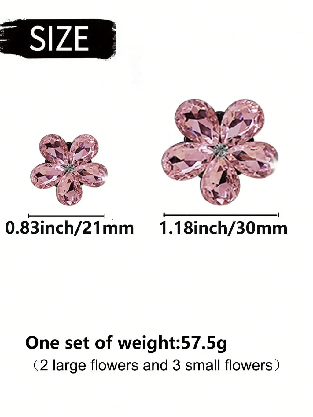 5pc Rhinestone Pink Flower Vent Clip