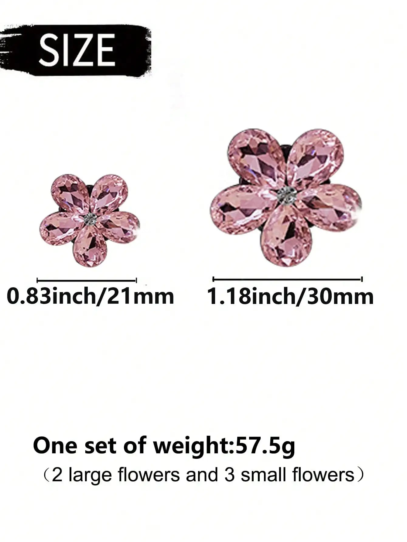 5pc Rhinestone Pink Flower Vent Clip