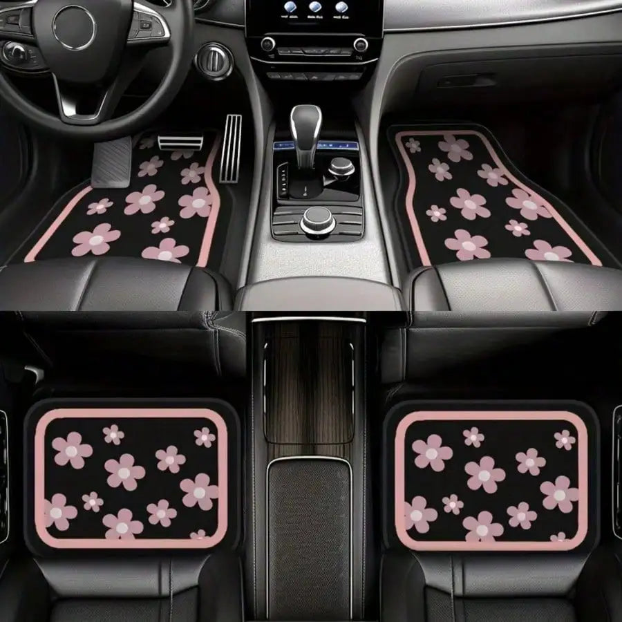 4pcs Pink Floral Car Floor Mat