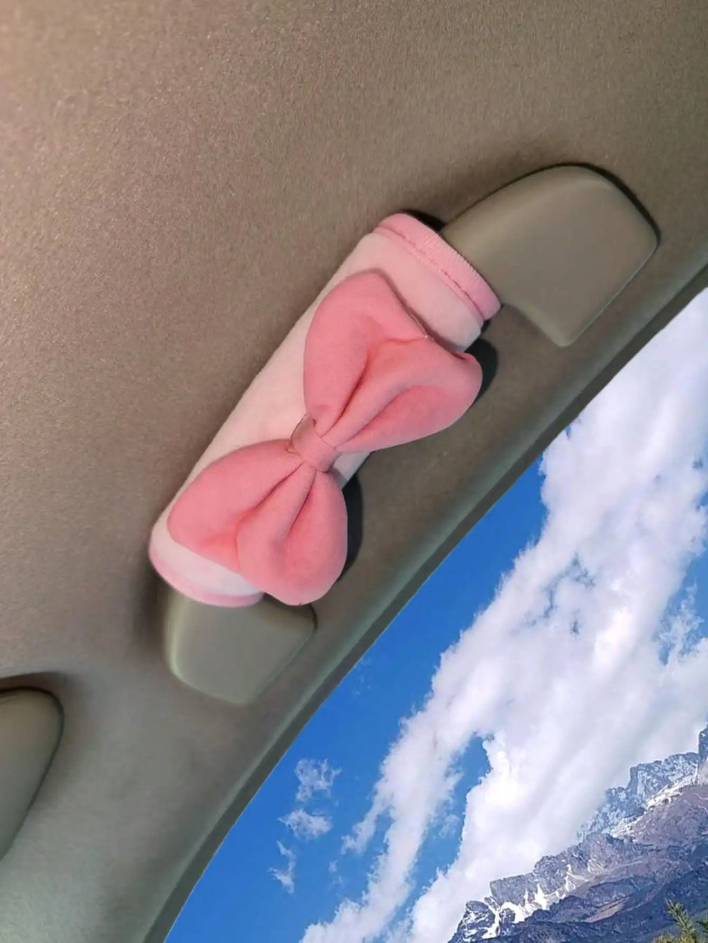 Soft Pink Bowknot Car Door Handle Cover Sleeve, Universal Interior Decor Accessory
