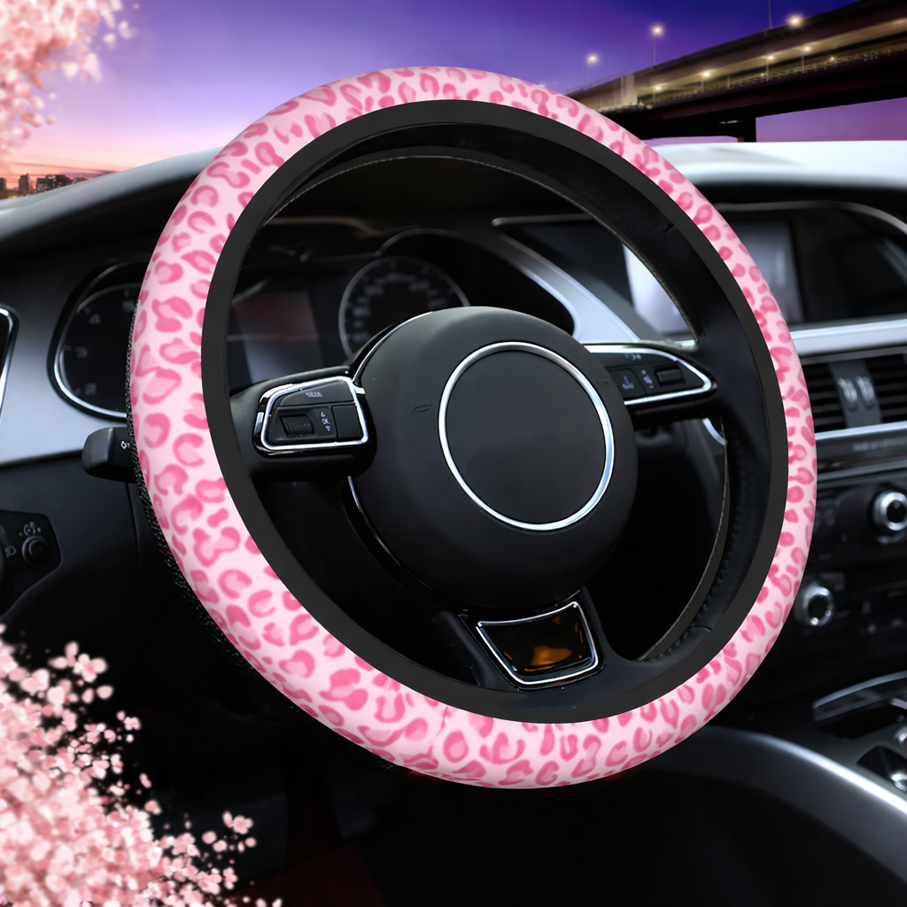 Pink Leopard Print Steering Wheel Cover