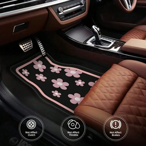 4pcs Pink Floral Car Floor Mat