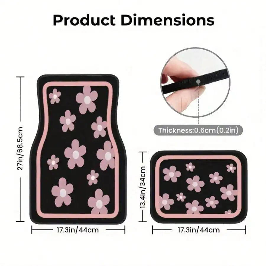 4pcs Pink Floral Car Floor Mat