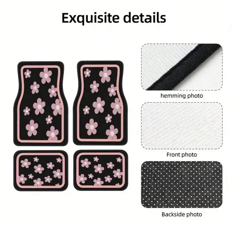 4pcs Pink Floral Car Floor Mat