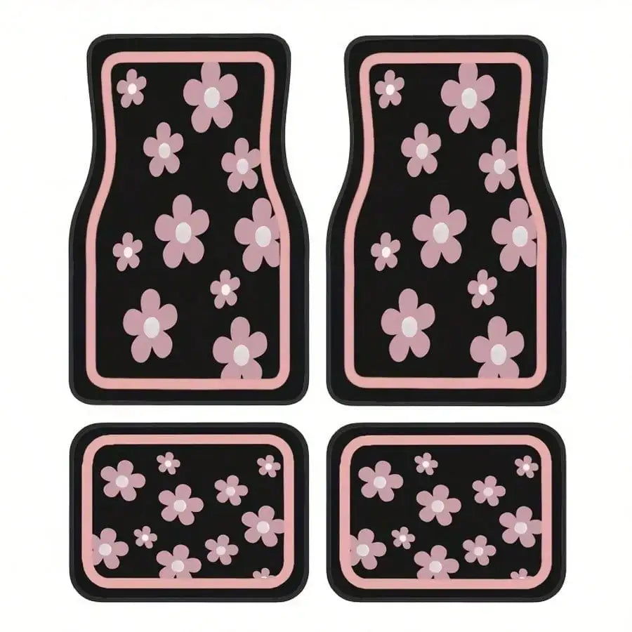 4pcs Pink Floral Car Floor Mat